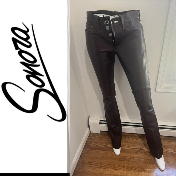 SONORA Hand Crafted Western Cowgirl Whipstitch Button Fly Leather Pants Mexico
